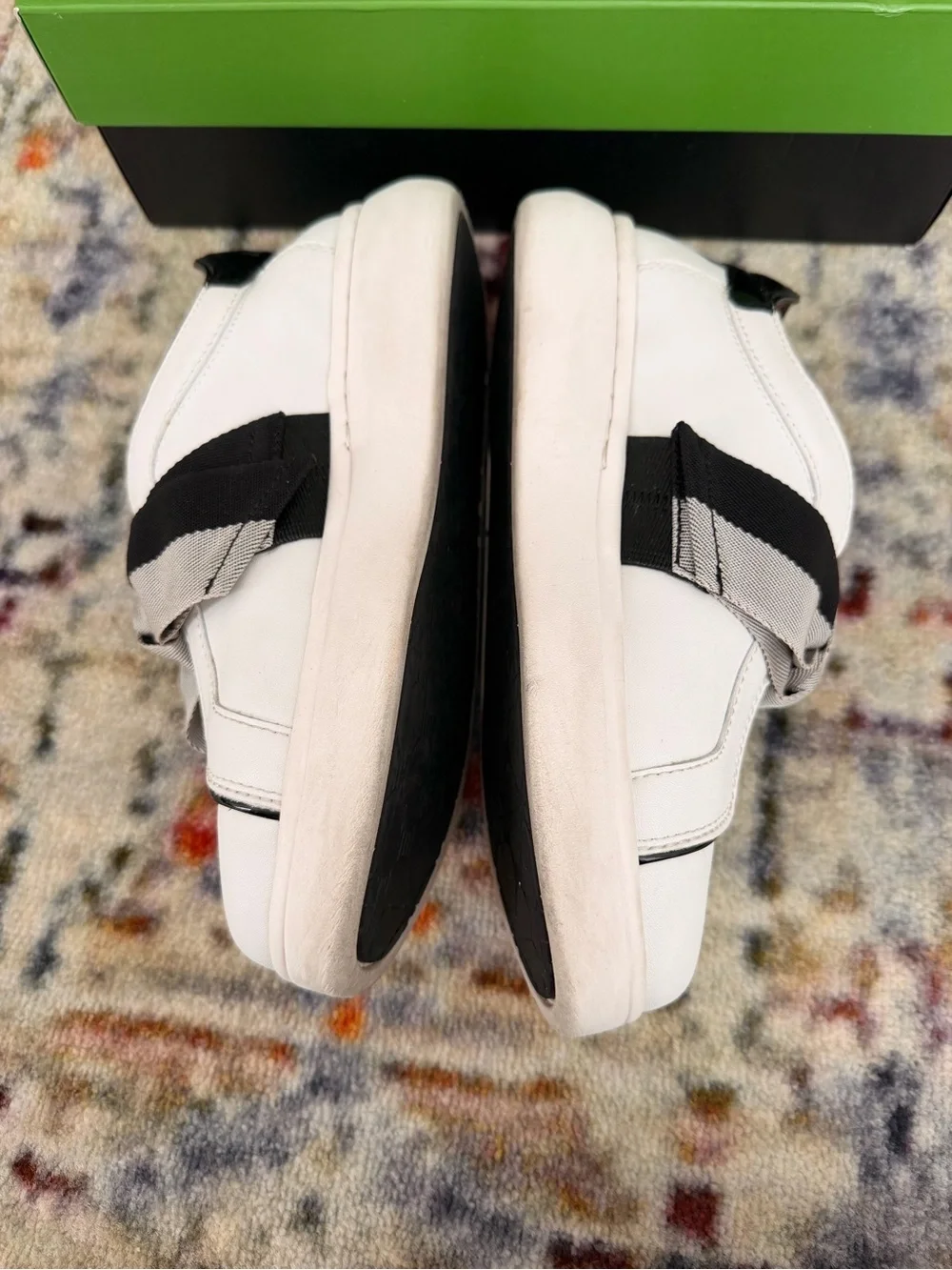 kate spade White Leather Slip-On Sneakers with Black & Gray Bow Trim